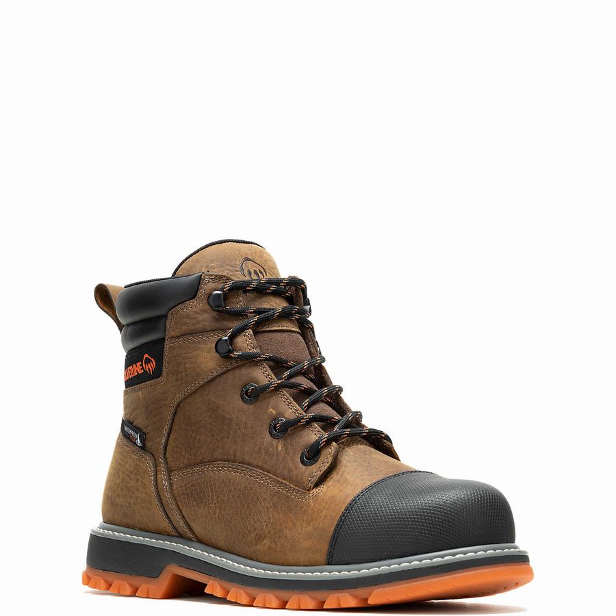 Brown Men Wolverine Floorhand LX Cap-Toe Steel-Toe 6