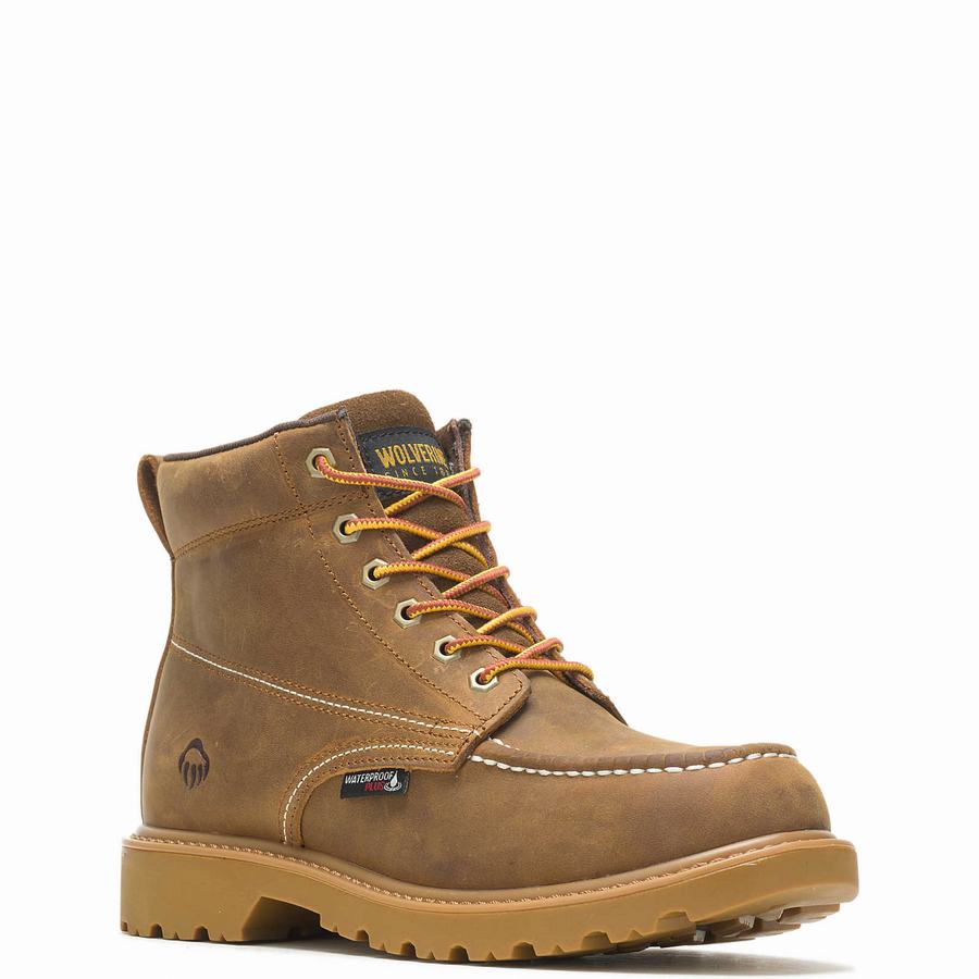 Brown Men Wolverine Floorhand Moc Toe 6” Work Boots | DSX628EG