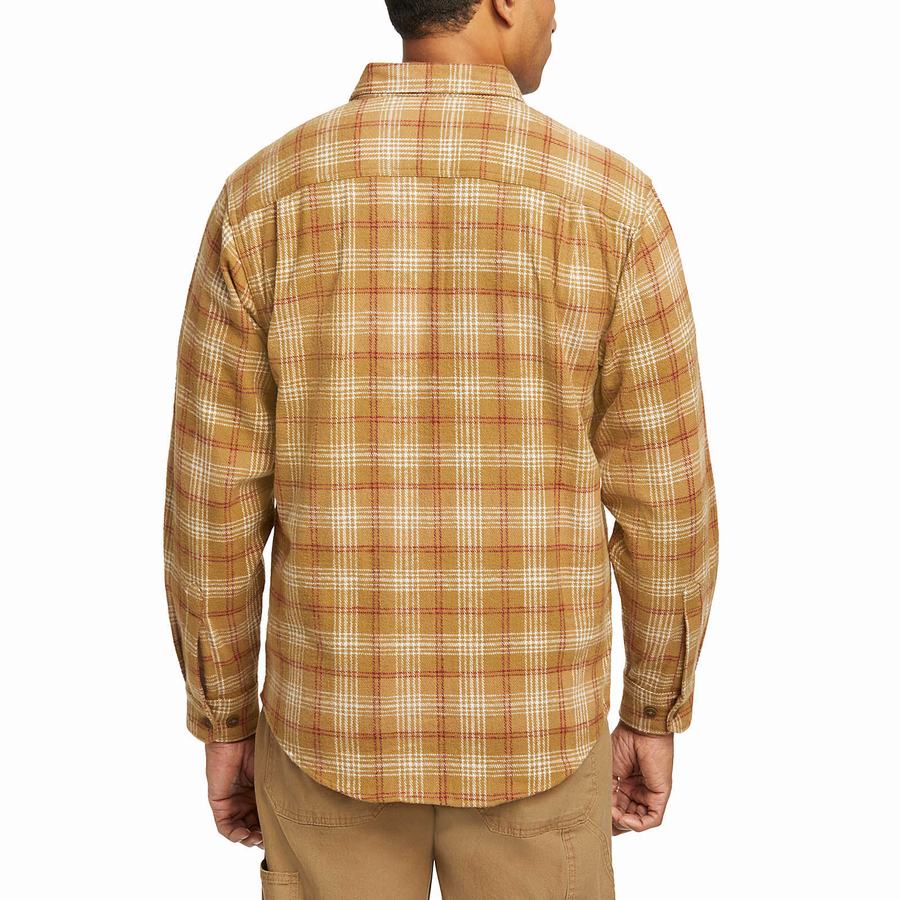 Brown Men Wolverine Glacier Heavyweight Long Sleeve Flannel Shirts | UVX7256HO