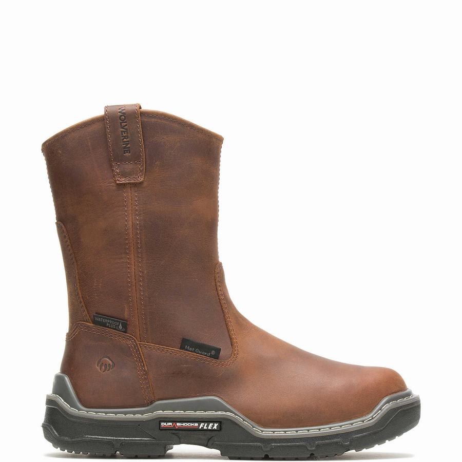 Brown Men Wolverine Raider DuraShocks® Waterproof Met-Guard CarbonMAX® Work Wellington Boots | NRQ6160ZM