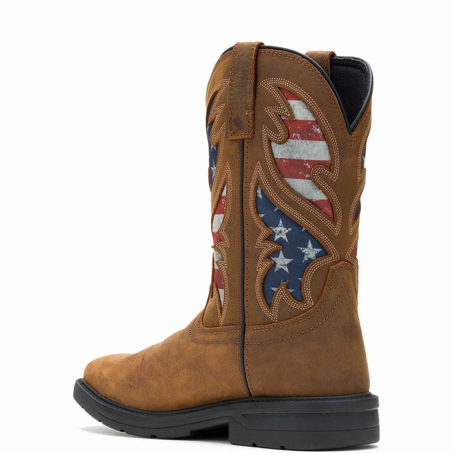 Brown Men Wolverine Rancher Flag Steel-Toe Wellington Boots | IFV194NF