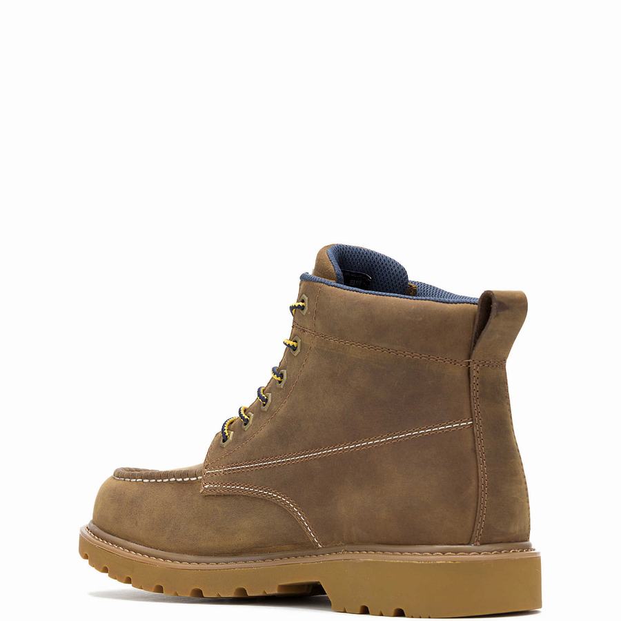 Brown Men Wolverine x Valiant University of Michigan Floorhand Moc Toe Work Boots | PBQ128ZI