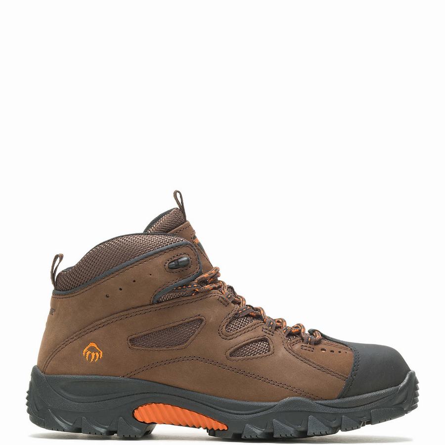 Dark Brown Black Men Wolverine Hudson Steel-Toe Work Boots | HVX3828YX