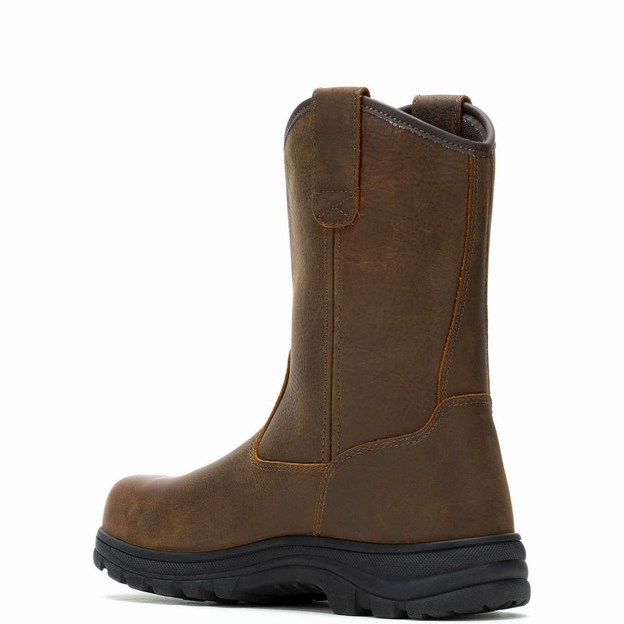 Dark Brown Men Wolverine Carlsbad Steel-Toe Work Wellington Boots | XLE682LC