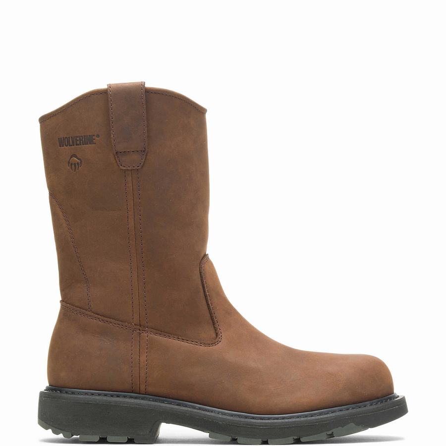 Dark Brown Men Wolverine DD Work Steel Toe Wellington Boots | YEN299CL