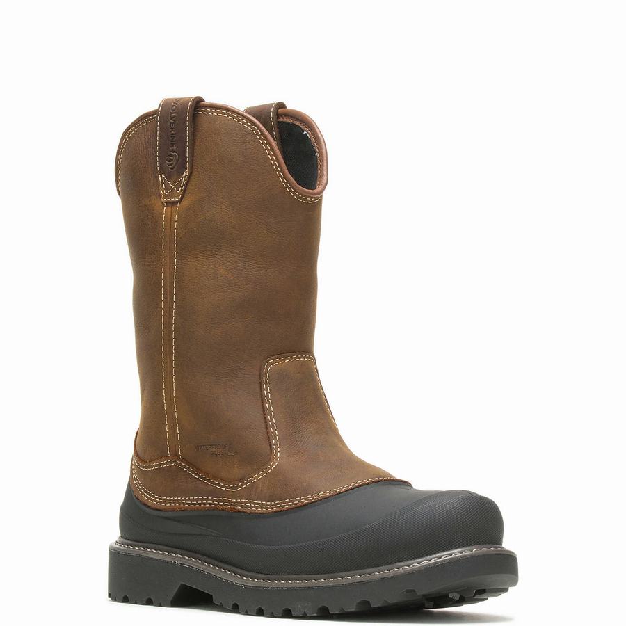 Dark Brown Men Wolverine Floorhand Swamp Steel-Toe Work Wellington Boots | ZPH676WB