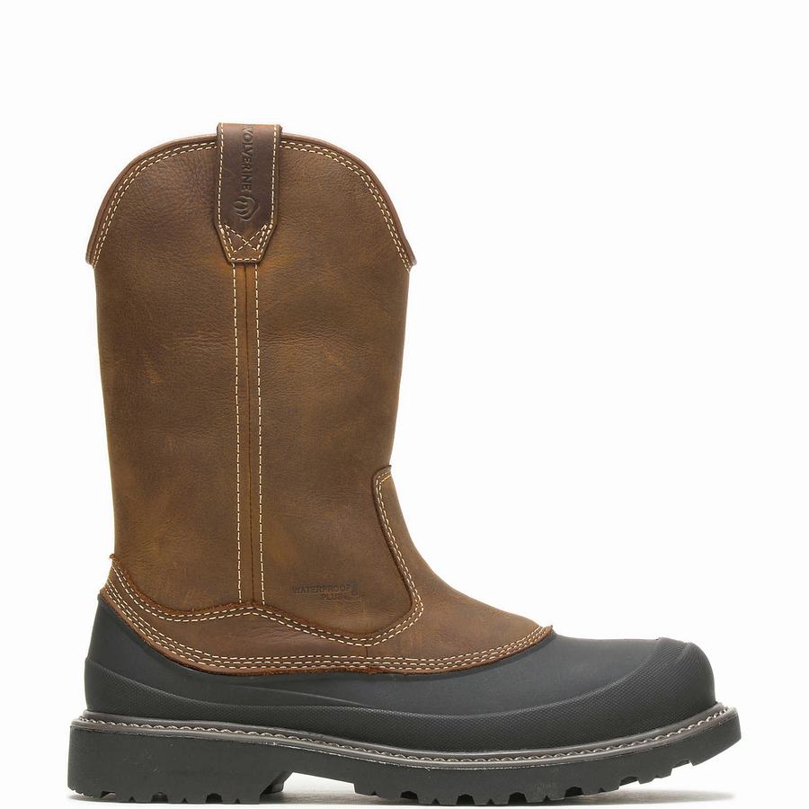 Dark Brown Men Wolverine Floorhand Swamp Steel-Toe Work Wellington Boots | ZPH676WB