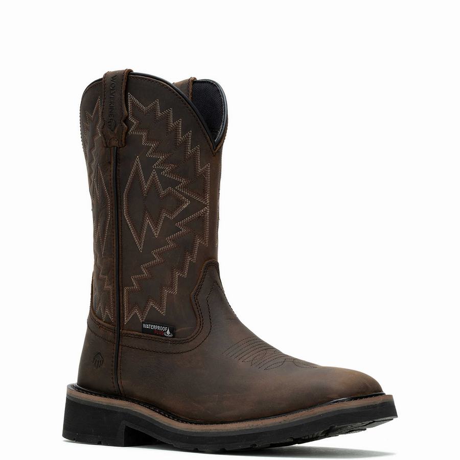 Dark Brown Men Wolverine Rancher Arrow Steel-Toe Wellington Boots | XTE2847OY