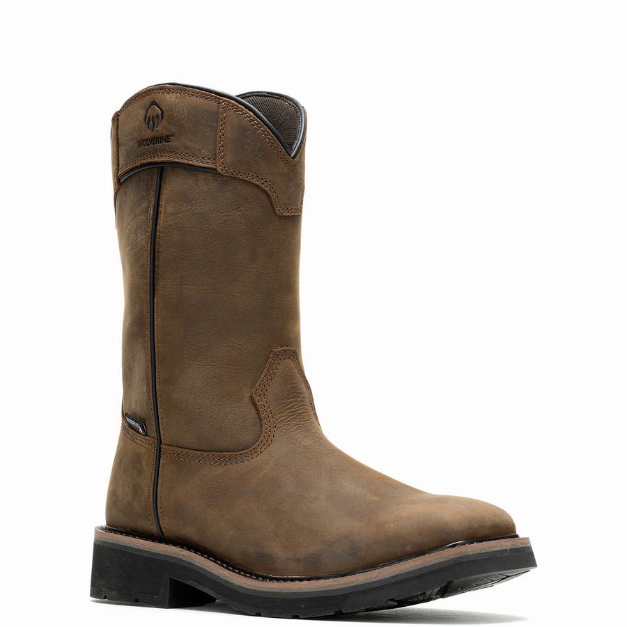 Dark Coffee Men Wolverine Rancher Pull-Tab Waterproof Steel-Toe Wellington Boots | YNK642LX