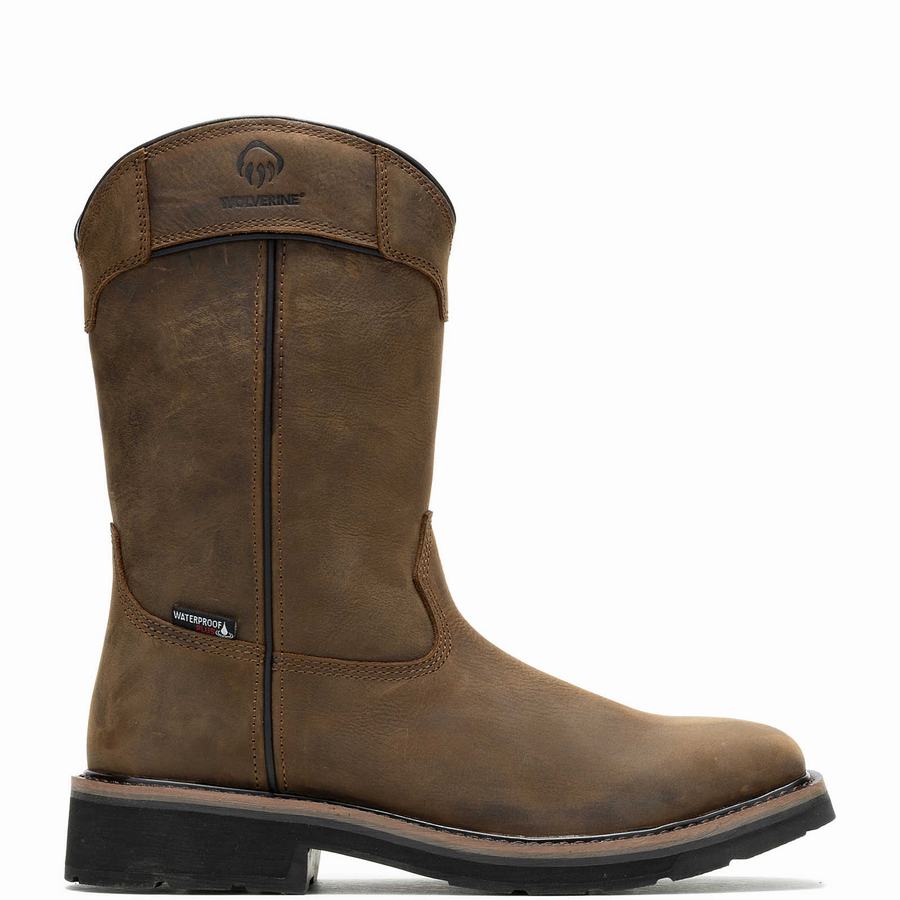 Dark Coffee Men Wolverine Rancher Pull-Tab Waterproof Steel-Toe Wellington Boots | YNK642LX