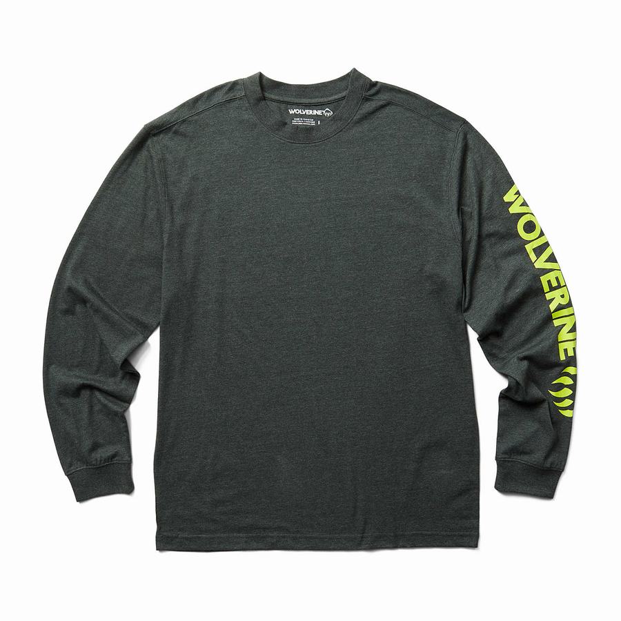 Dark Grey Men Wolverine Graphic Long Sleeve - Sleeve Logo T Shirts | JUL729QH