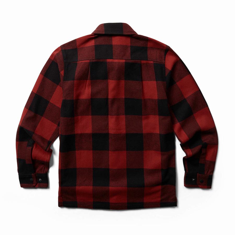 Dark Red Black Men Wolverine Forge Flannel Overshirt Shirts | LPV8597BS