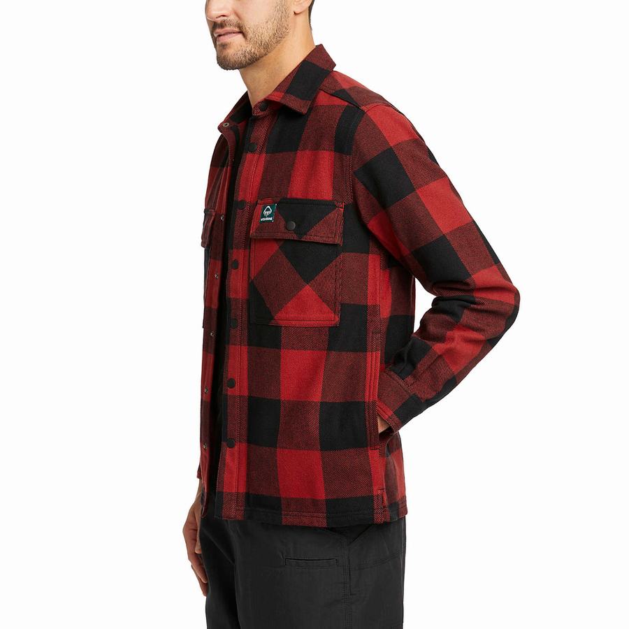 Dark Red Black Men Wolverine Forge Flannel Overshirt Shirts | LPV8597BS