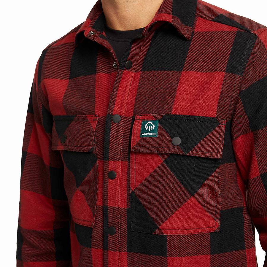 Dark Red Black Men Wolverine Forge Flannel Overshirt Shirts | LPV8597BS