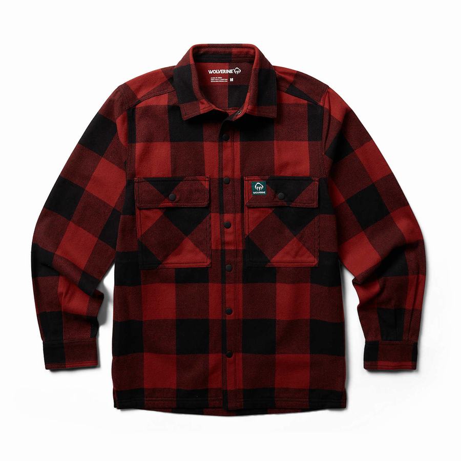 Dark Red Black Men Wolverine Forge Flannel Overshirt Shirts | LPV8597BS