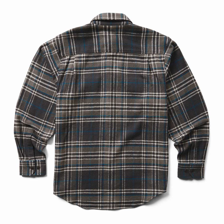 Grey Black Men Wolverine Glacier Heavyweight Long Sleeve Flannel Shirts | CYZ4486DA