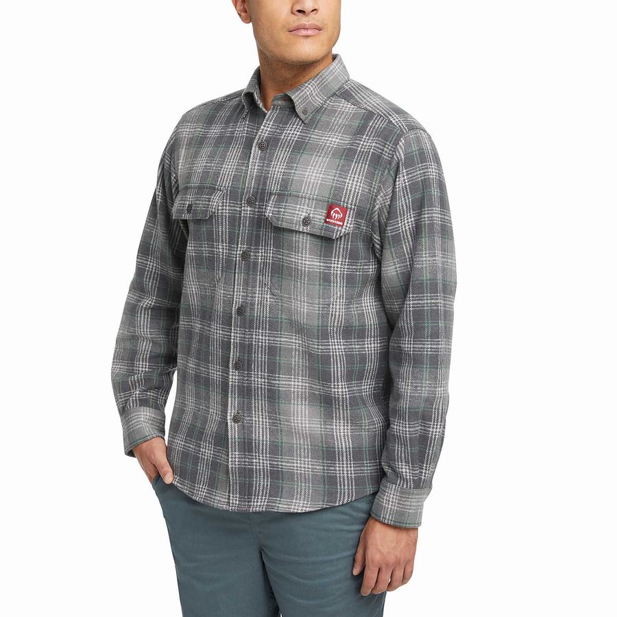 Grey Men Wolverine Glacier Heavyweight Long Sleeve Flannel Shirts | ADA719SI