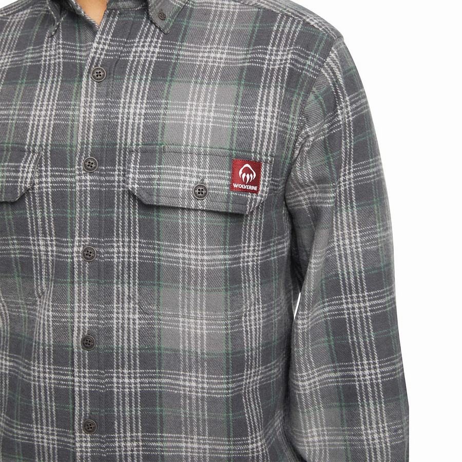 Grey Men Wolverine Glacier Heavyweight Long Sleeve Flannel Shirts | ADA719SI