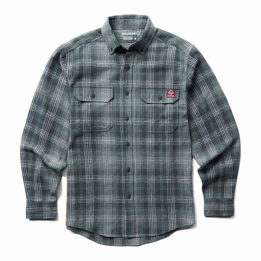 Grey Men Wolverine Glacier Heavyweight Long Sleeve Flannel Shirts | ADA719SI