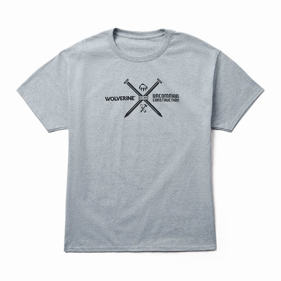 Grey Men Wolverine unCommon Construction Collection – Short Sleeve Graphic Tee T Shirts | IEK3747HF