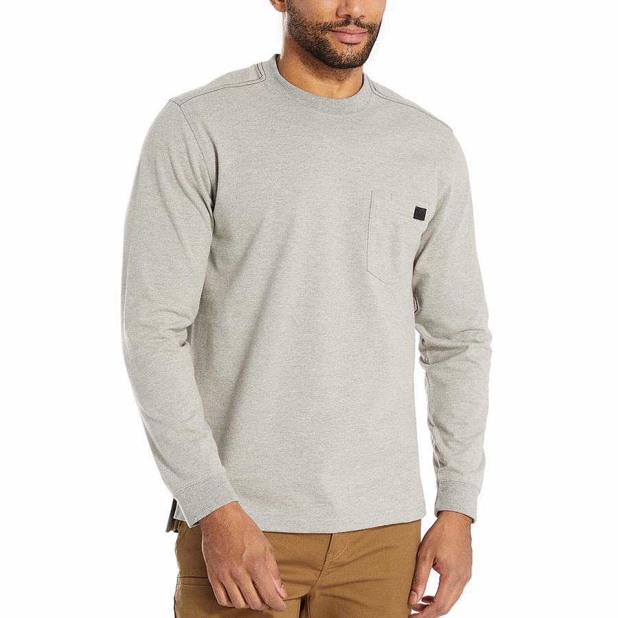 Light Grey Men Wolverine Guardian Cotton™ Long Sleeve Pocket Tee T Shirts | KJG7380SJ