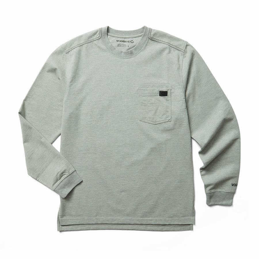 Light Grey Men Wolverine Guardian Cotton™ Long Sleeve Pocket Tee T Shirts | KJG7380SJ