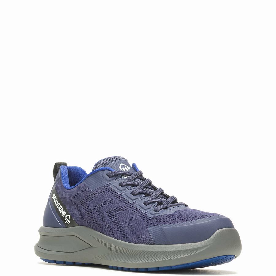 Navy Men Wolverine Bolt DuraShocks® Knit CarbonMax® Work Shoes | YPM9654ZE