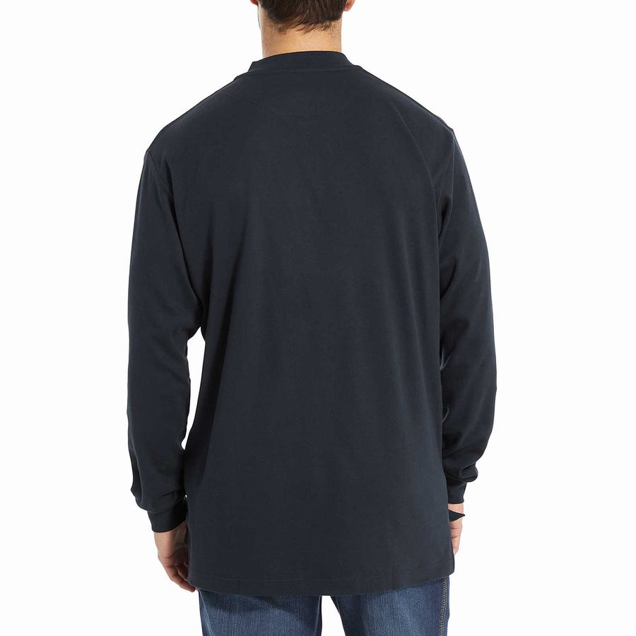 Navy Men Wolverine FR Long Sleeve Henley T Shirts | HOX4337RB