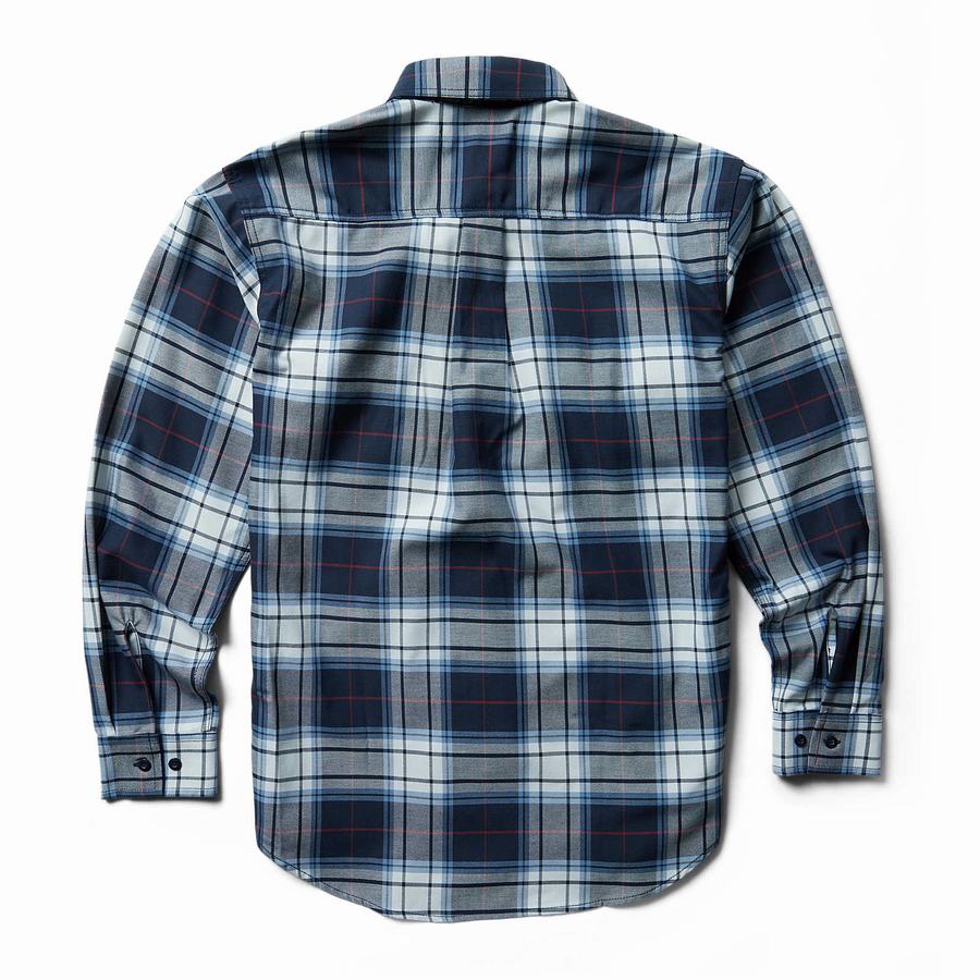 Navy Men Wolverine FR Plaid Long Sleeve Twill Shirts | ZTY7390OT