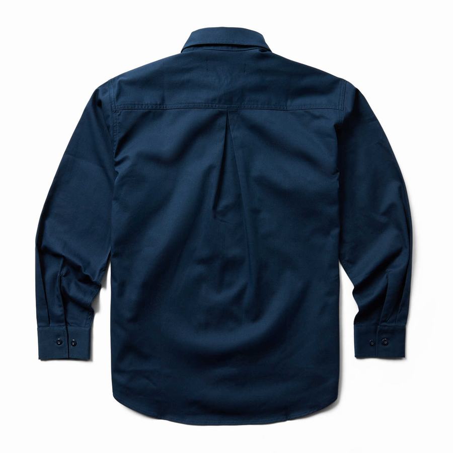 Navy Men Wolverine FR Twill Long Sleeve Shirts | YVZ9268EI