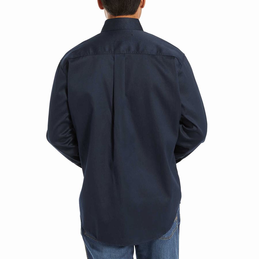 Navy Men Wolverine FR Twill Long Sleeve Shirts | YVZ9268EI