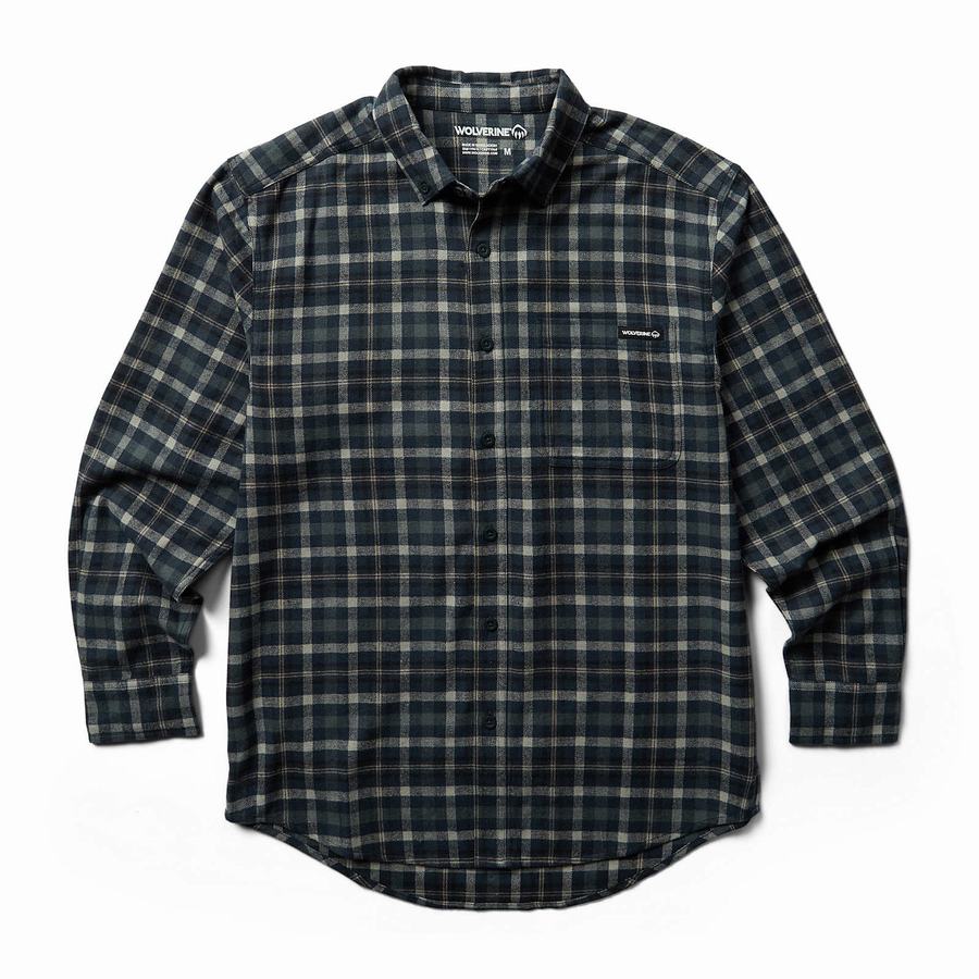 Navy Men Wolverine Rivet Flannel Shirts | LNZ9322XG