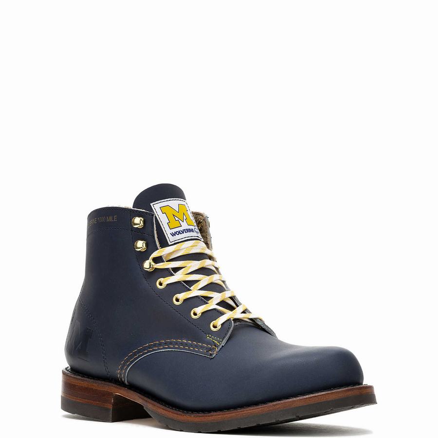 Navy Men Wolverine x University of Michigan Team #144 Commemorative 1000 Mile Work Boots | CPW2987SL