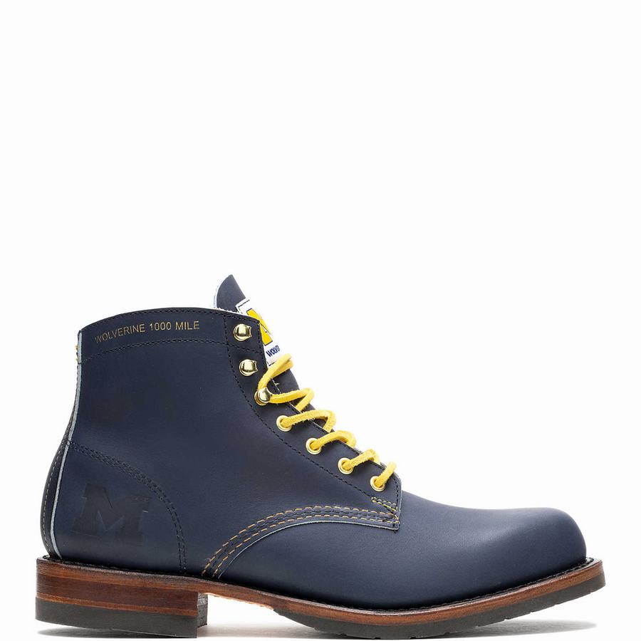 Navy Men Wolverine x University of Michigan Team #144 Commemorative 1000 Mile Work Boots | CPW2987SL