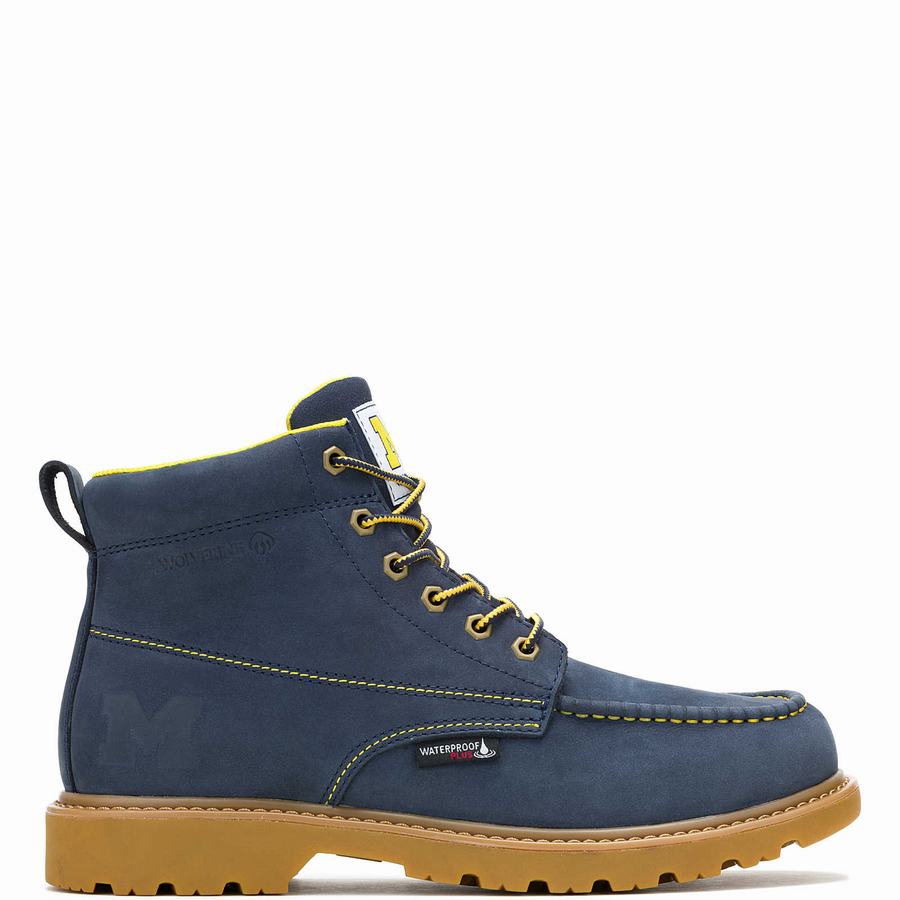 Navy Men Wolverine x Valiant University of Michigan Floorhand Moc Toe Work Boots | VTX7949BI