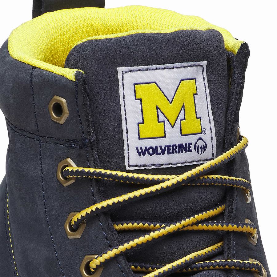 Navy Men Wolverine x Valiant University of Michigan Floorhand Moc Toe Work Boots | VTX7949BI