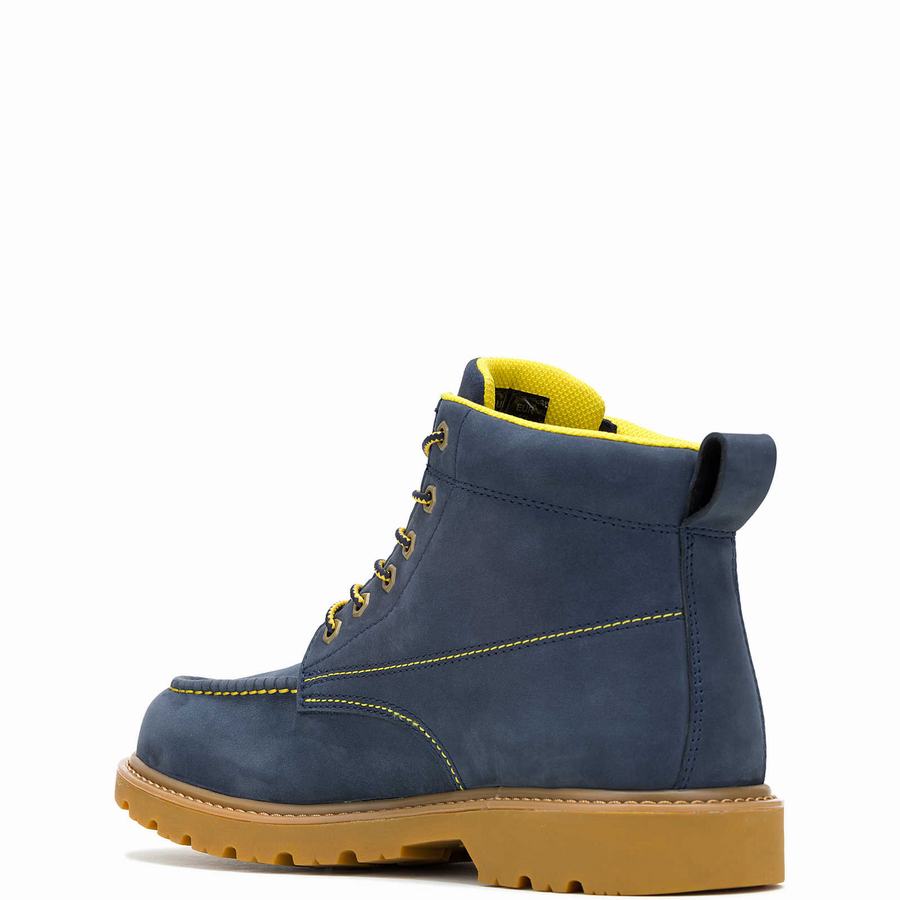 Navy Men Wolverine x Valiant University of Michigan Floorhand Moc Toe Work Boots | VTX7949BI