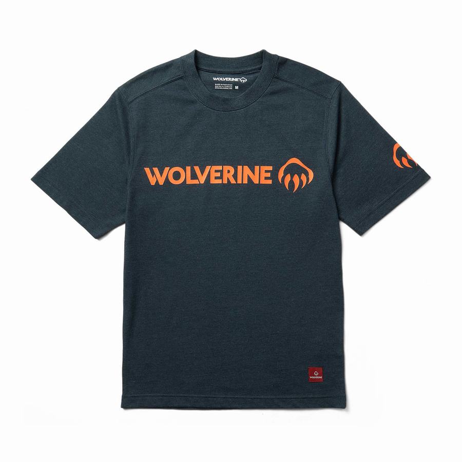 Navy Orange Men Wolverine Modern Fit Short Sleeve Graphic Tee T Shirts | QBJ456IM