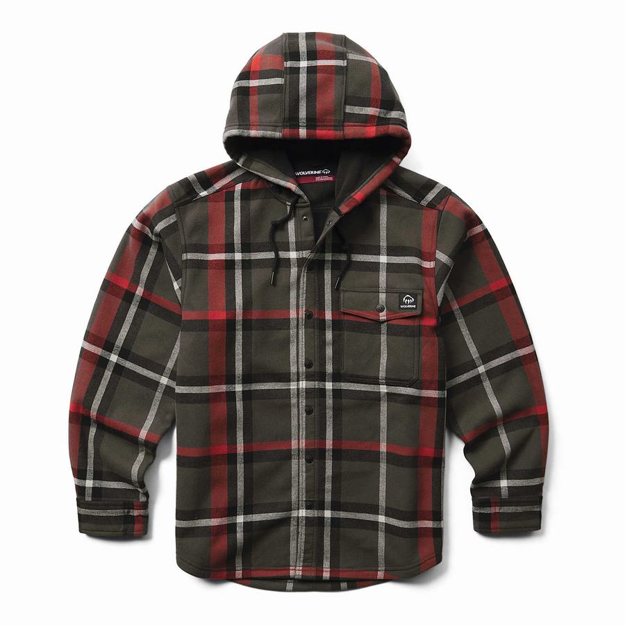 Red Men Wolverine Bucksaw Hooded Flannel Shirt Big & Tall Jackets | KEZ4485MC